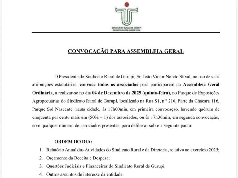 sindicato-rural-de-gurupi:-convocacao-para-assembleia-geral