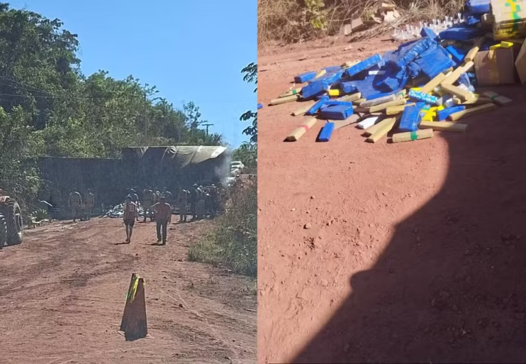 pm-apreende-grande-carregamento-de-drogas-apos-carreta-tombar-na-br-010,-em-goiatins